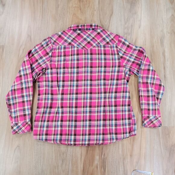 🔺️Bit & Bridle Pink Plaid Flannel Long Sleeve Shirt w/Chest Pockets Medium - Picture 2 of 12